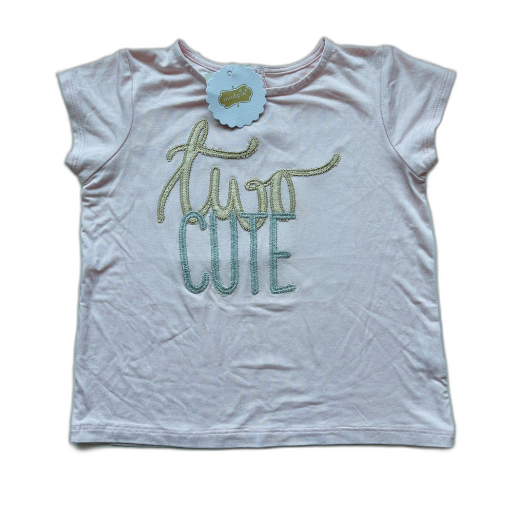 Mud Pie "Two Cute" Sparkly Embroidered Pink Birthday Tee Shirt Size 24 month/2T